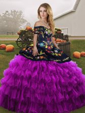 Modern Sleeveless Lace Up Floor Length Embroidery and Ruffled Layers Sweet 16 Dresses