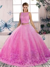 Delicate Tulle Sleeveless Quince Ball Gowns Sweep Train and Lace