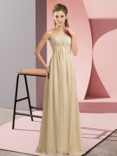 Ideal Champagne Empire Sweetheart Sleeveless Chiffon Floor Length Lace Up Beading and Ruching Prom Party Dress