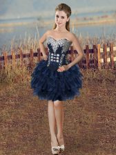  Navy Blue Lace Up Sweetheart Beading and Ruffled Layers Homecoming Dress Organza Sleeveless