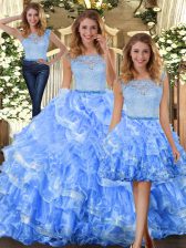 Clearance Scoop Sleeveless Zipper Quinceanera Gown Light Blue Organza