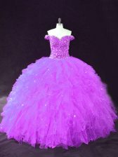 Graceful Floor Length Purple Sweet 16 Dresses Off The Shoulder Sleeveless Lace Up