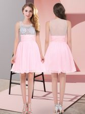 Nice Scoop Sleeveless Side Zipper Dama Dress Baby Pink Chiffon