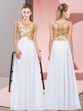 Deluxe White Scoop Neckline Beading and Appliques Dama Dress Sleeveless Zipper
