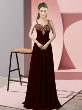  Chiffon Straps Sleeveless Zipper Beading Prom Gown in Burgundy