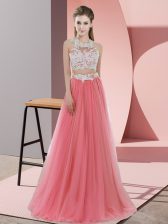  Tulle Halter Top Sleeveless Zipper Lace Quinceanera Court Dresses in Watermelon Red