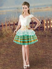  White Dress for Prom Prom and Party with Beading V-neck Sleeveless Lace Up