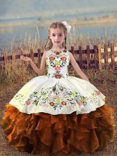 Custom Designed Rust Red Sleeveless Organza Lace Up Little Girl Pageant Dress for Wedding Party
