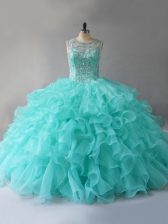  Sleeveless Lace Up Floor Length Beading and Ruffles Quinceanera Gown