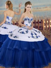  Ball Gowns Quince Ball Gowns Royal Blue Sweetheart Tulle Sleeveless Floor Length Lace Up
