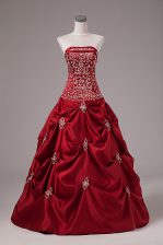 Ideal Sleeveless Lace Up Floor Length Embroidery and Pick Ups 15 Quinceanera Dress