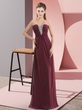  Burgundy Chiffon Zipper Evening Dress Sleeveless Floor Length Beading