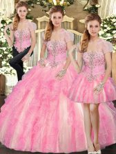 High Quality Baby Pink Sleeveless Beading and Ruffles Floor Length Sweet 16 Dress