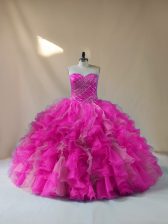 Excellent Sleeveless Beading and Ruffles Lace Up Quinceanera Dress