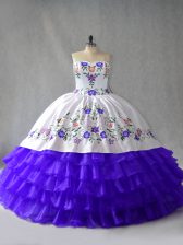 Unique Organza Sweetheart Sleeveless Lace Up Embroidery and Ruffled Layers Sweet 16 Dresses in Blue And White