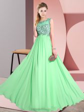  Empire Quinceanera Court Dresses Green Scoop Chiffon Sleeveless Floor Length Backless