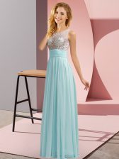 Fashion Sleeveless Chiffon Floor Length Side Zipper Dama Dress for Quinceanera in Aqua Blue with Beading