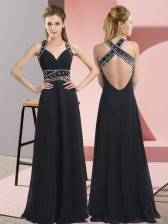 Custom Designed Black Sleeveless Beading Floor Length Prom Dresses