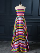  Empire Prom Party Dress Multi-color Strapless Printed Sleeveless Floor Length Zipper