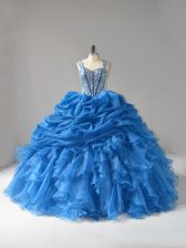  Floor Length Ball Gowns Sleeveless Blue Sweet 16 Dress Lace Up