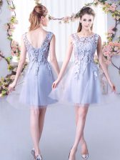 Low Price Grey Scoop Neckline Lace Dama Dress Sleeveless Lace Up