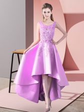  A-line Dama Dress Lilac Scoop Satin Sleeveless High Low Zipper