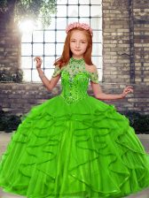 Nice Sleeveless Beading and Ruffles Lace Up Pageant Gowns For Girls