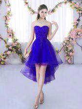 Excellent Purple Lace Up Quinceanera Court Dresses Lace Sleeveless High Low