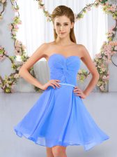  Baby Blue Lace Up Sweetheart Ruching Dama Dress Chiffon Sleeveless