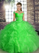  Ball Gowns Quinceanera Dress Green Off The Shoulder Organza Sleeveless Floor Length Lace Up