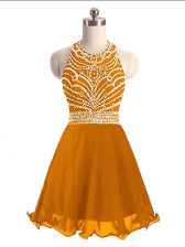  Orange Prom Evening Gown Prom and Party with Beading Halter Top Sleeveless Lace Up