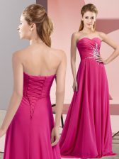  Fuchsia Sweetheart Neckline Beading and Ruching Evening Dress Sleeveless Lace Up