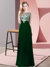 On Sale Green Empire Chiffon Scoop Sleeveless Beading Floor Length Backless Prom Party Dress