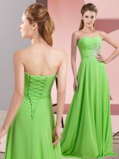 Attractive Chiffon Sweetheart Long Sleeves Lace Up Beading and Ruching Evening Dress in 