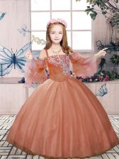 Dazzling Rust Red Straps Neckline Beading Little Girls Pageant Gowns Sleeveless Lace Up