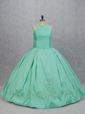  Apple Green Satin Zipper Sweet 16 Quinceanera Dress Sleeveless Floor Length Embroidery