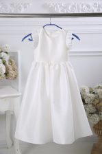  White Zipper Flower Girl Dresses for Less Ruching Sleeveless Tea Length