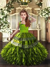 Nice Straps Sleeveless Organza Pageant Dresses Ruffles Lace Up
