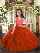  Rust Red Sleeveless Ruffles Floor Length Pageant Dress for Girls