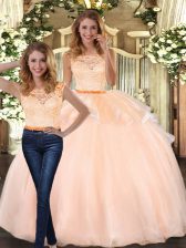 Smart Peach Scoop Zipper Lace Sweet 16 Quinceanera Dress Sleeveless