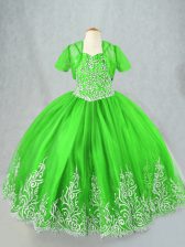  Floor Length Lace Up Pageant Gowns for Wedding Party with Beading and Embroidery
