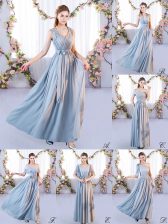 Sweet Grey Empire Chiffon Off The Shoulder Sleeveless Belt Floor Length Lace Up Quinceanera Court Dresses