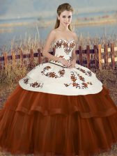  Brown Sweetheart Neckline Embroidery and Bowknot Quinceanera Dresses Sleeveless Lace Up