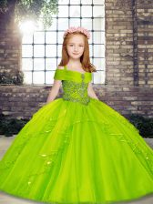 Cute Straps Sleeveless Pageant Gowns For Girls Floor Length Beading Tulle