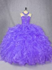  Purple Scoop Neckline Beading 15th Birthday Dress Sleeveless Zipper