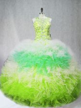 Elegant Sleeveless Beading and Ruffles Zipper Quinceanera Gowns