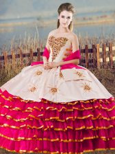  Fuchsia Ball Gowns Beading and Ruffled Layers Quince Ball Gowns Lace Up Organza Sleeveless Floor Length