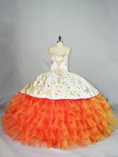 Orange Sleeveless Organza Lace Up Quinceanera Gowns for Sweet 16 and Quinceanera