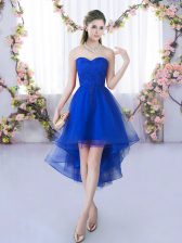  Lace Quinceanera Dama Dress Royal Blue Lace Up Sleeveless High Low