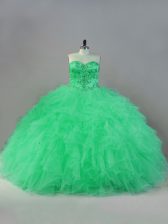  Sweetheart Sleeveless Tulle Quinceanera Gown Beading Lace Up